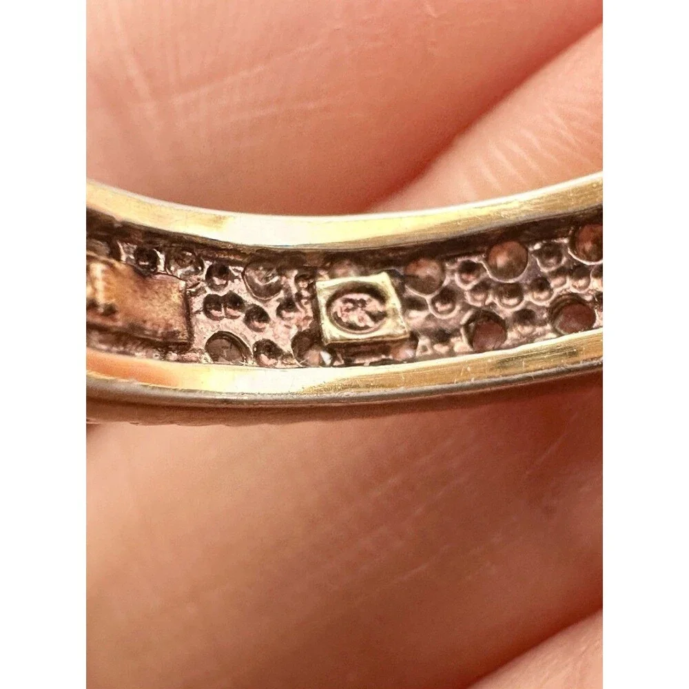 925 Sterling Silver Gold Vermeil Pave Eternity Ring Size 7